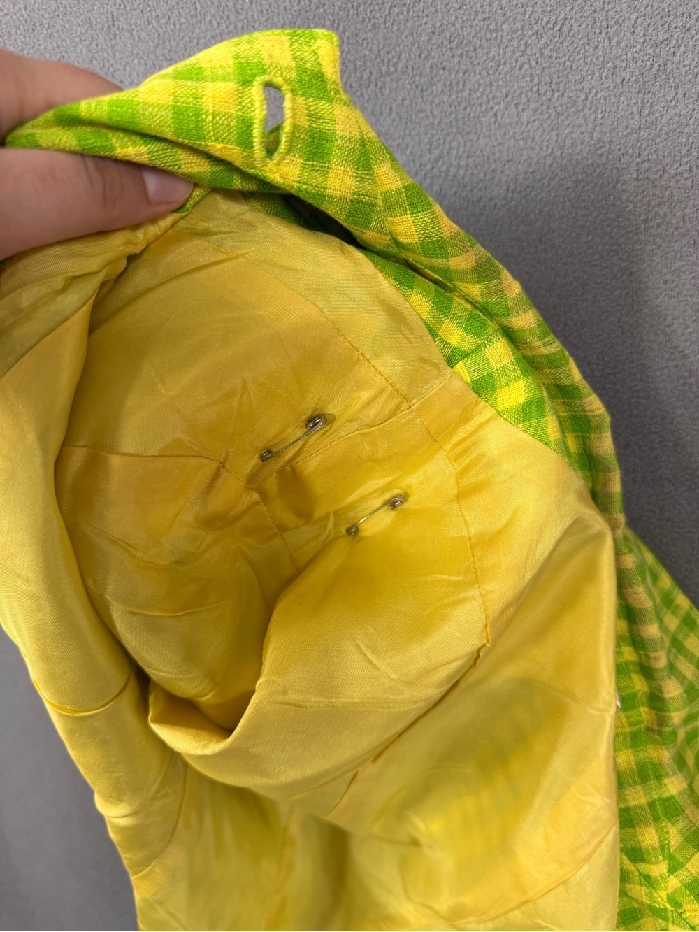 Vintage 90’s Dana Buchman Linen Lime Green + Yellow Gingham Blazer Jacket, 4 - Picture 13 of 13